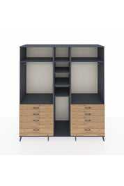 Kronos Dolap 8 Raflı 8 Çekmeceli 3 Askılı 220x59x243 Antrasit-Antrasit/Çam