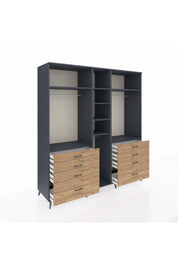 Kronos Dolap 8 Raflı 8 Çekmeceli 3 Askılı 220x59x243 Antrasit-Antrasit/Çam