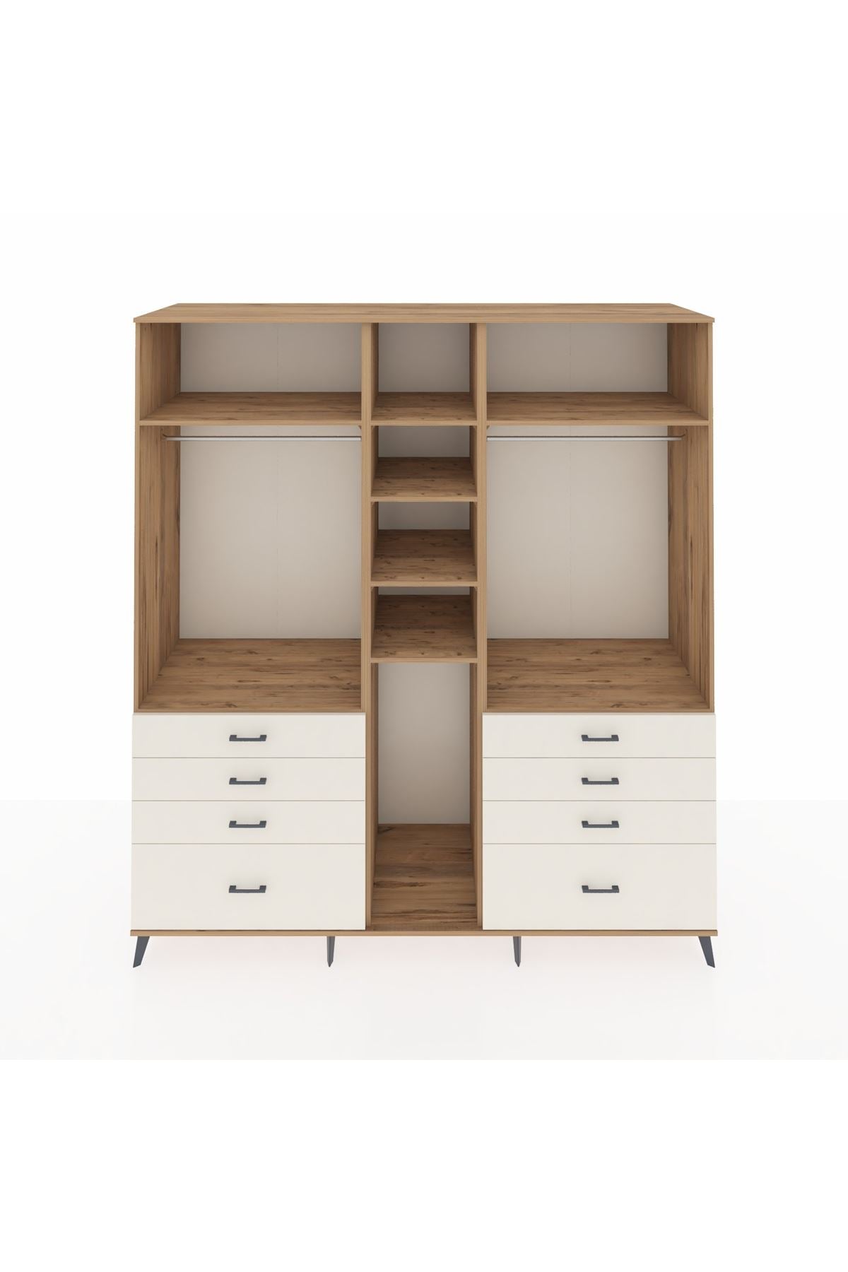 Kronos Dolap 8 Raflı 8 Çekmeceli 3 Askılı 220x59x243 Çam-Çam/Aytaşı