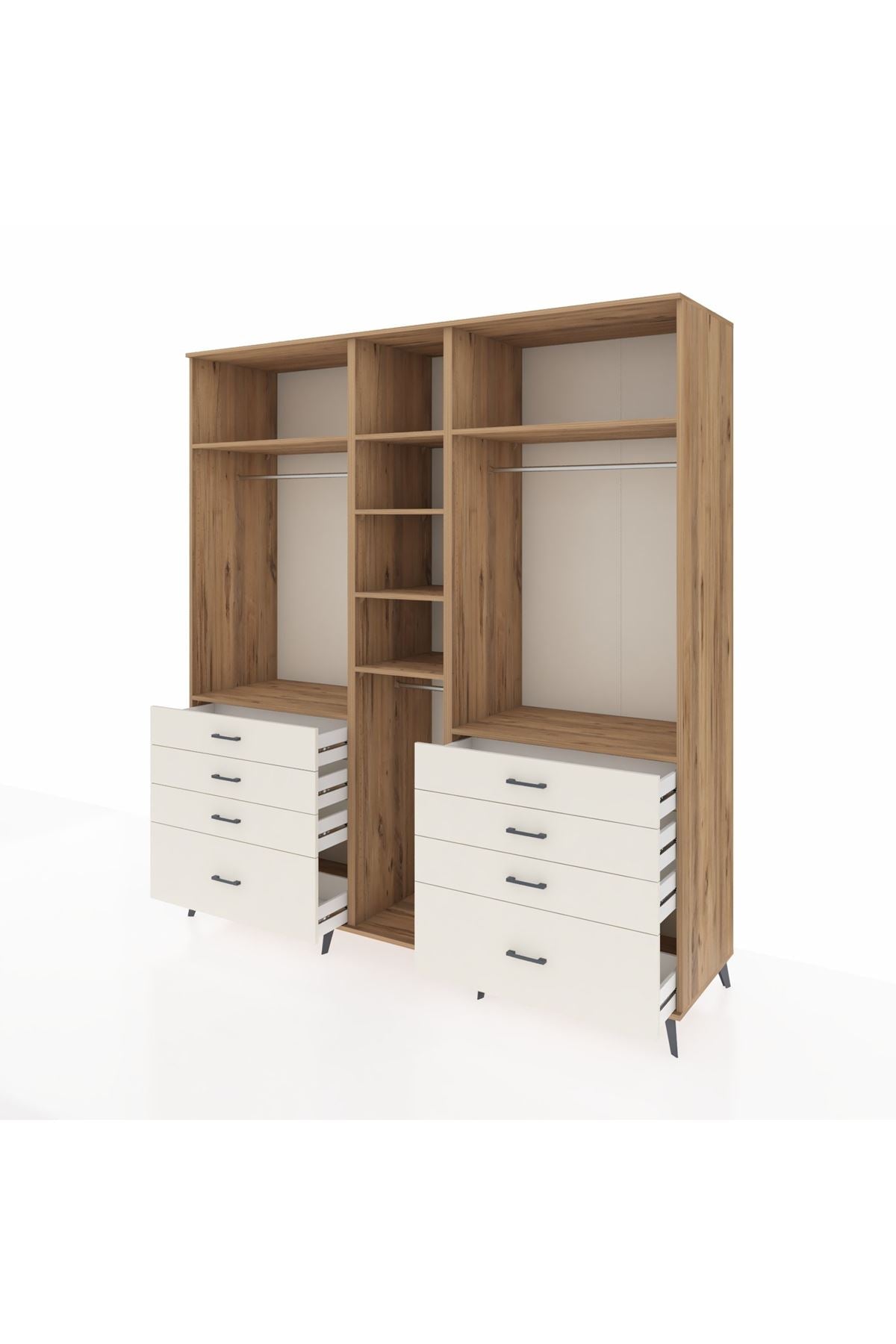 Kronos Dolap 8 Raflı 8 Çekmeceli 3 Askılı 220x59x243 Çam-Çam/Aytaşı