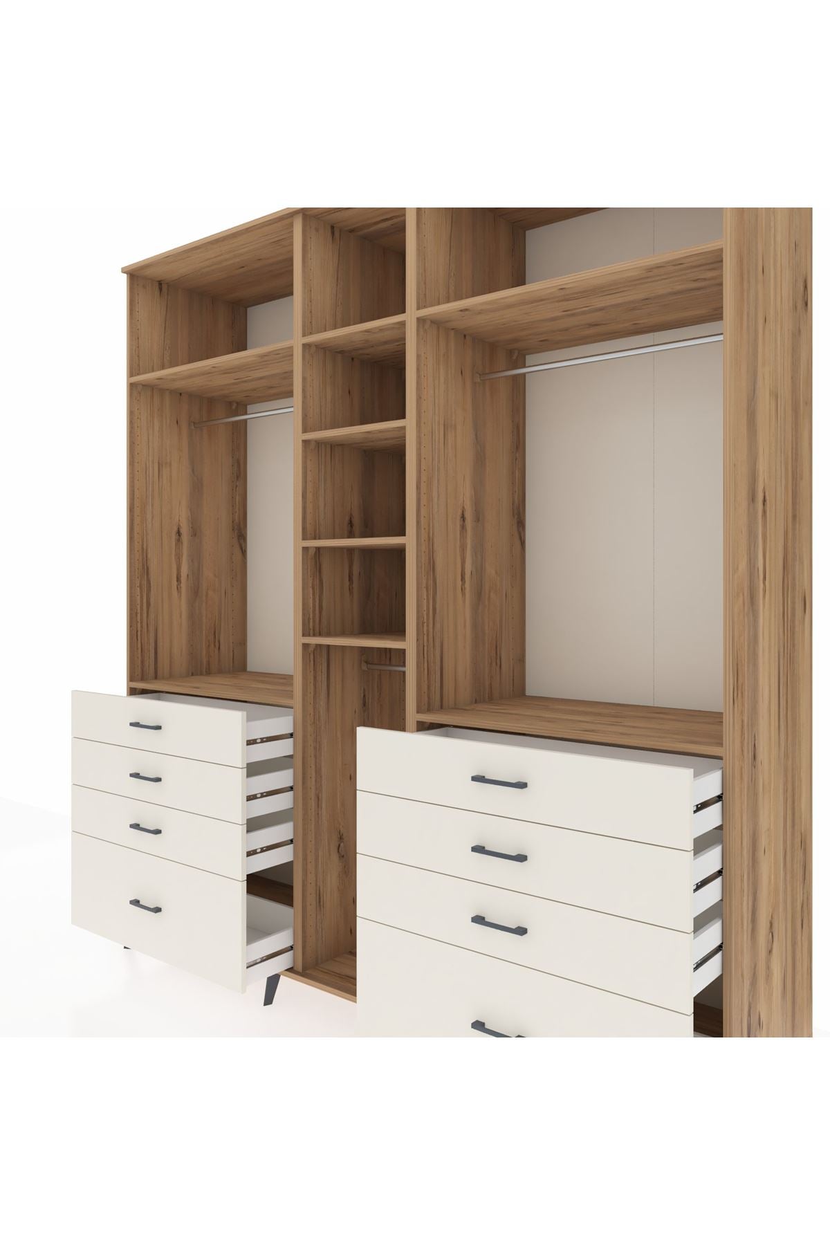 Kronos Dolap 8 Raflı 8 Çekmeceli 3 Askılı 220x59x243 Çam-Çam/Aytaşı