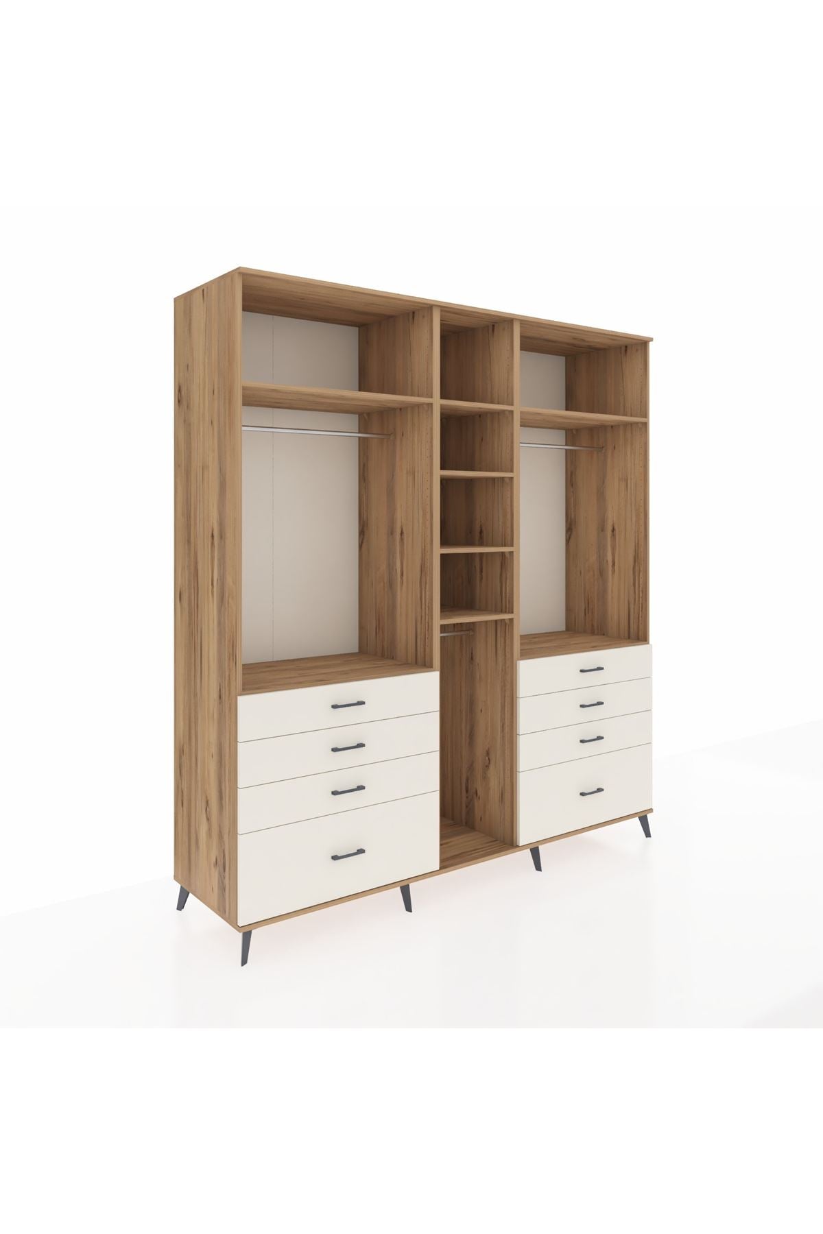 Kronos Dolap 8 Raflı 8 Çekmeceli 3 Askılı 220x59x243 Çam-Çam/Aytaşı