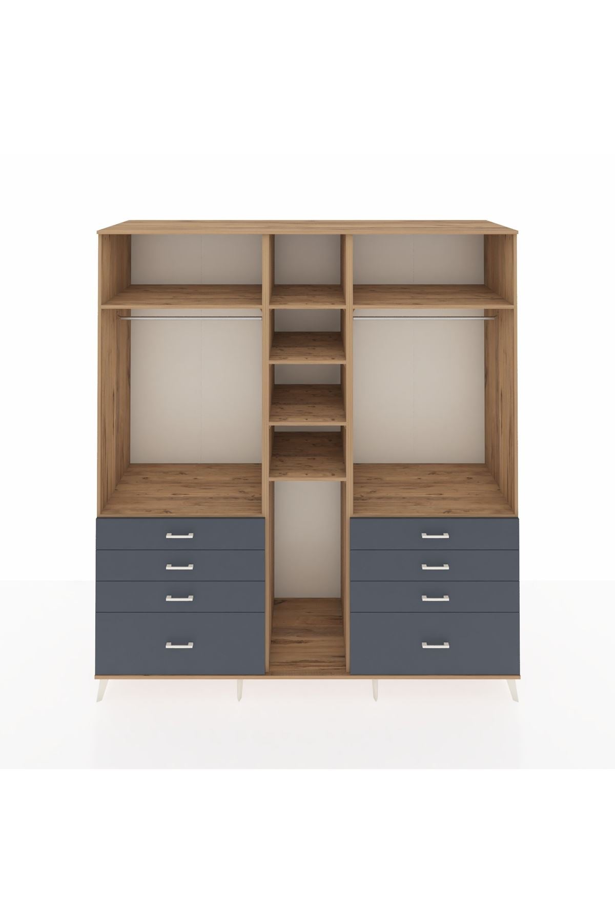 Kronos Dolap 8 Raflı 8 Çekmeceli 3 Askılı 220x59x243 Çam-Çam/Antrasit