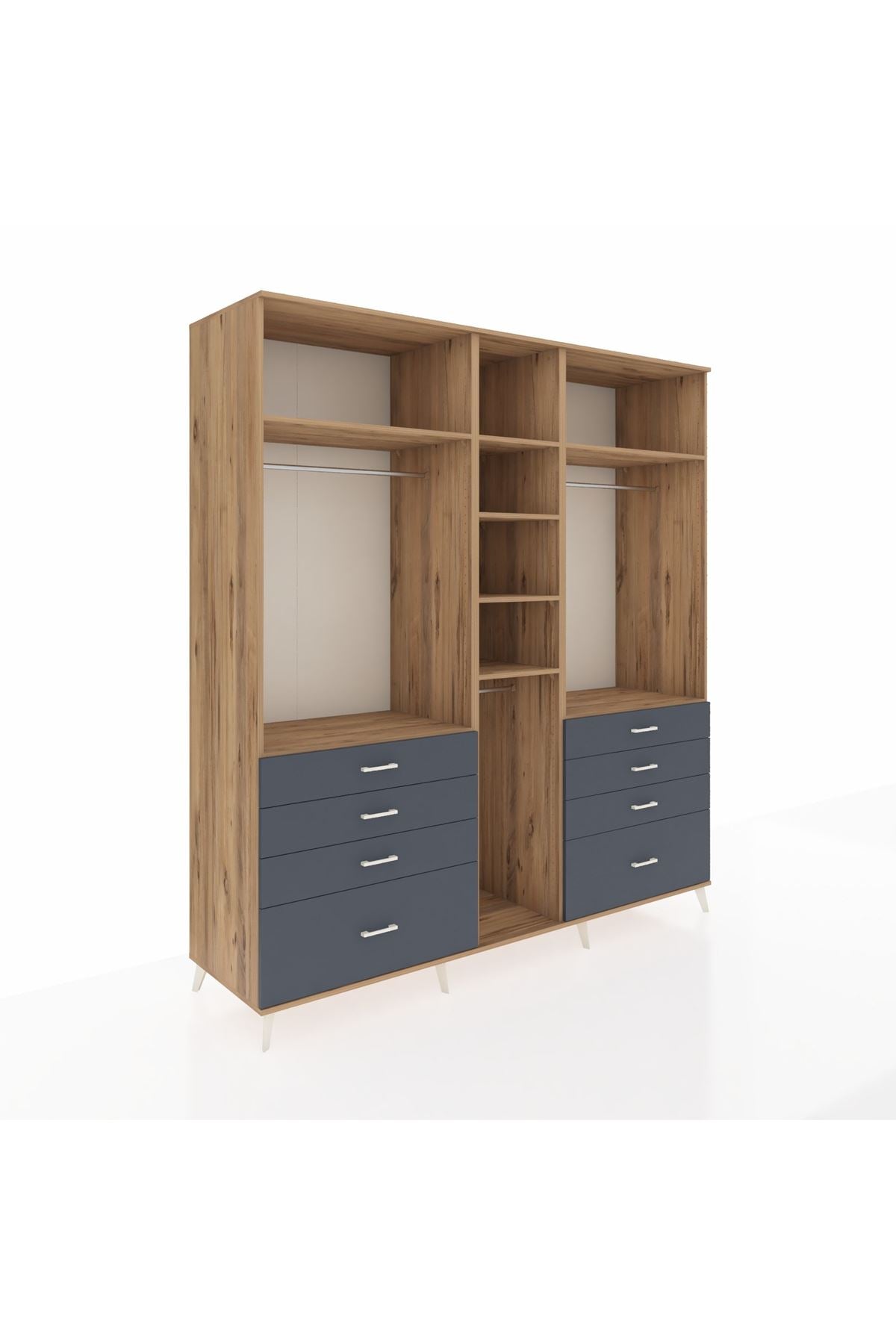 Kronos Dolap 8 Raflı 8 Çekmeceli 3 Askılı 220x59x243 Çam-Çam/Antrasit