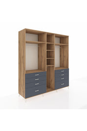 Kronos Dolap 8 Raflı 8 Çekmeceli 3 Askılı 220x59x243 Çam-Çam/Antrasit