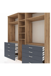 Kronos Dolap 8 Raflı 8 Çekmeceli 3 Askılı 220x59x243 Çam-Çam/Antrasit