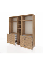 Kronos Dolap 8 Raflı 8 Çekmeceli 3 Askılı 220x59x243 Çam-Çam/Çam