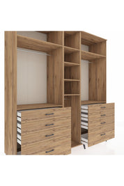 Kronos Dolap 8 Raflı 8 Çekmeceli 3 Askılı 220x59x243 Çam-Çam/Çam