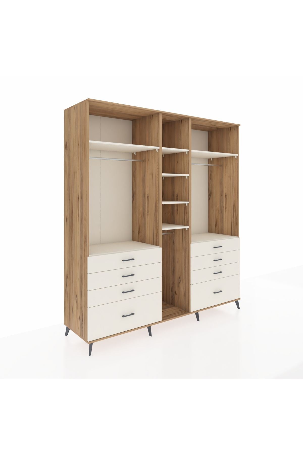 Kronos Dolap 8 Raflı 8 Çekmeceli 3 Askılı 220x59x243 Çam-Aytaşı/Aytaşı