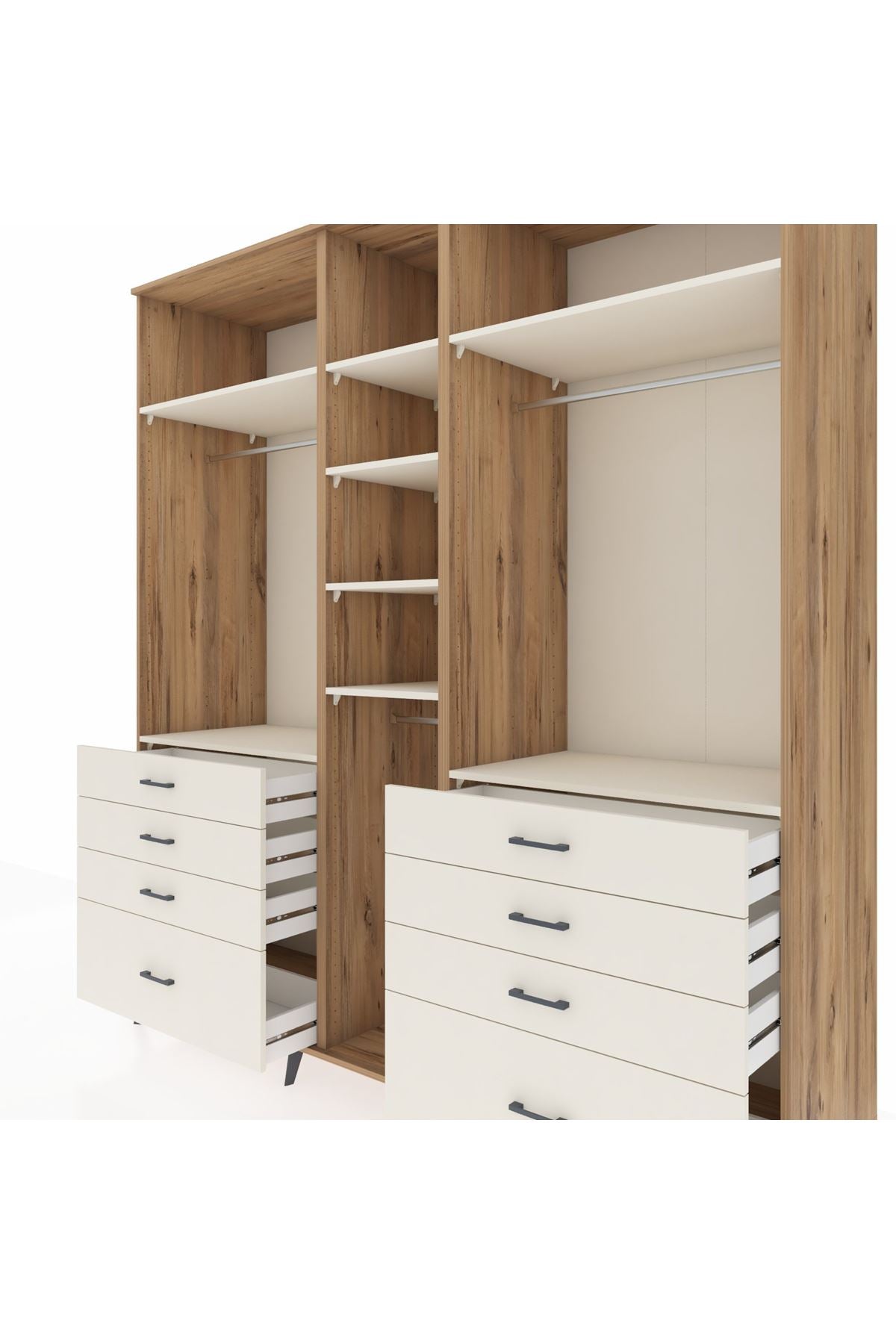 Kronos Dolap 8 Raflı 8 Çekmeceli 3 Askılı 220x59x243 Çam-Aytaşı/Aytaşı