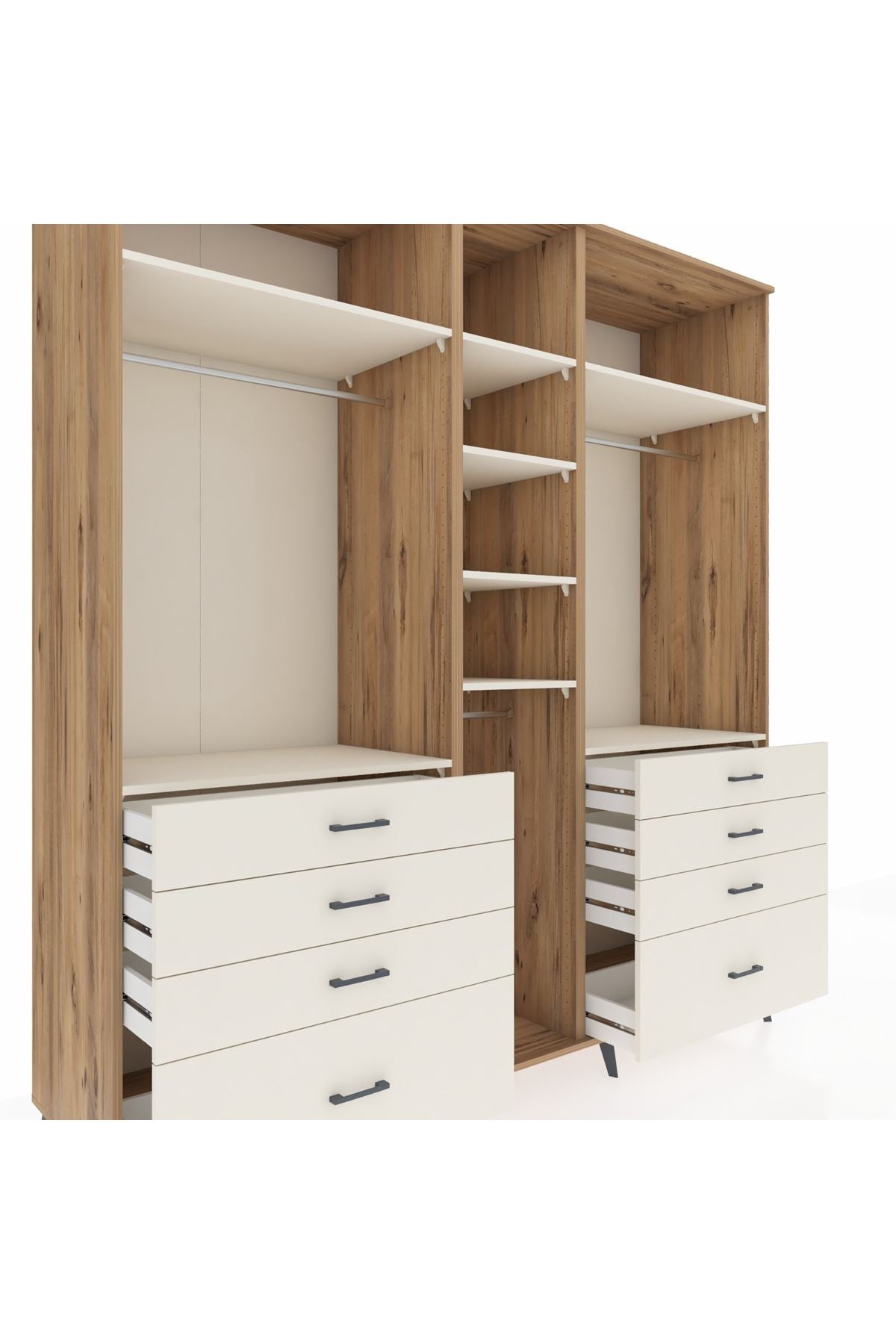 Kronos Dolap 8 Raflı 8 Çekmeceli 3 Askılı 220x59x243 Çam-Aytaşı/Aytaşı
