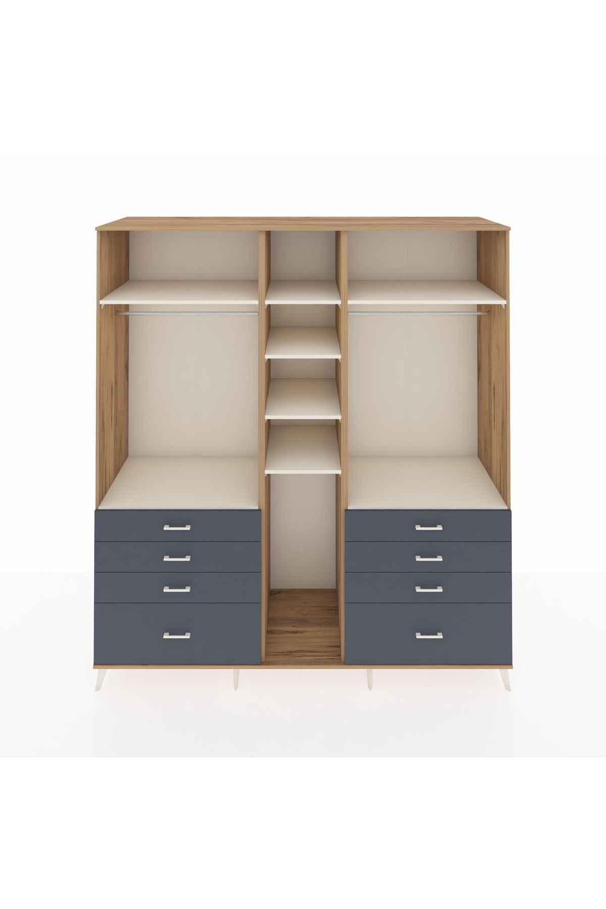 Kronos Dolap 8 Raflı 8 Çekmeceli 3 Askılı 220x59x243 Çam-Aytaşı/Antrasit