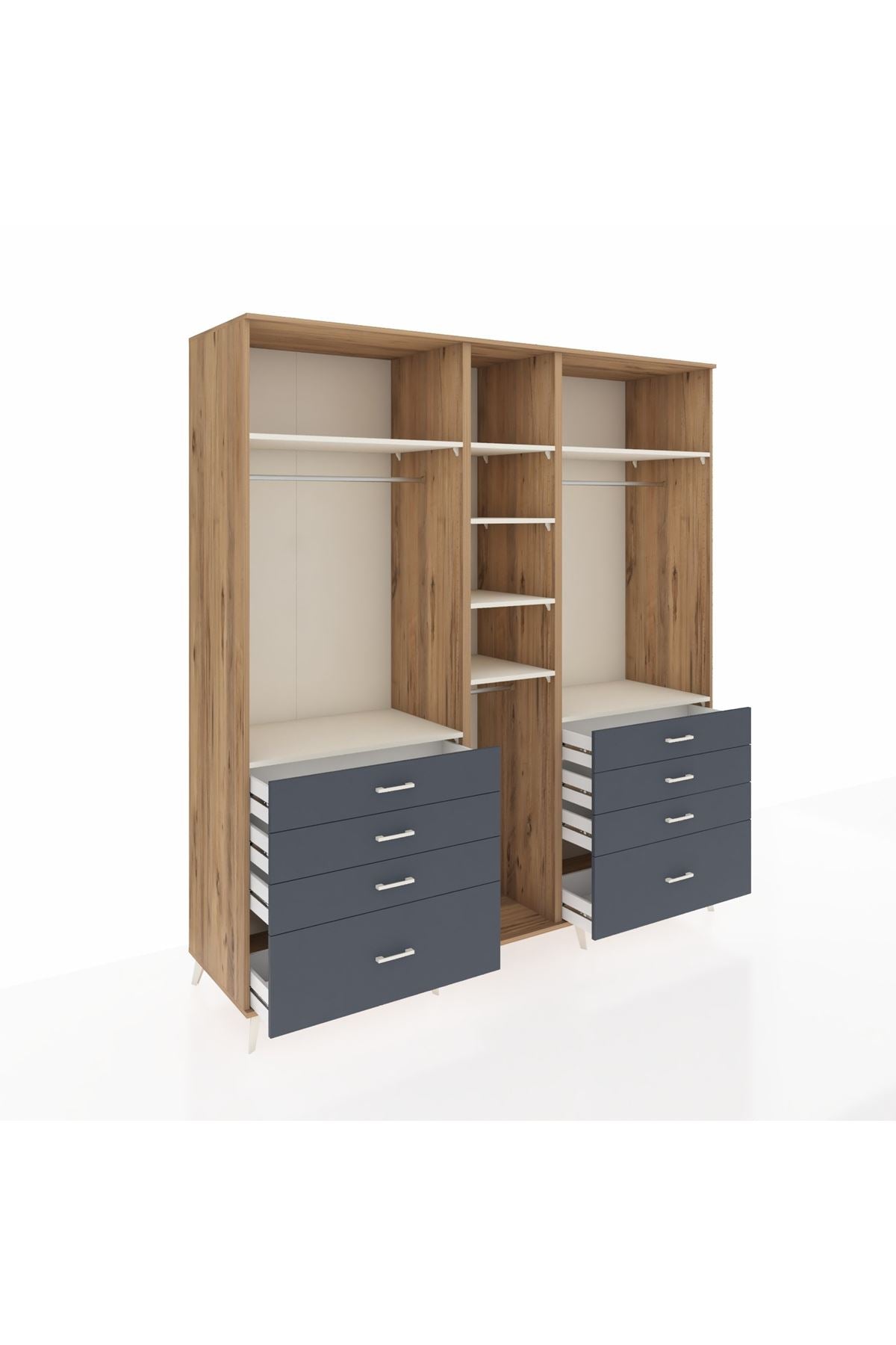 Kronos Dolap 8 Raflı 8 Çekmeceli 3 Askılı 220x59x243 Çam-Aytaşı/Antrasit