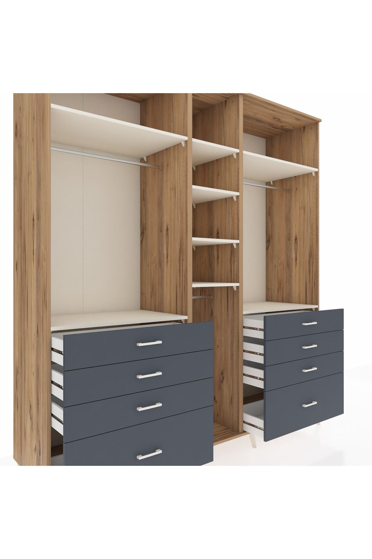 Kronos Dolap 8 Raflı 8 Çekmeceli 3 Askılı 220x59x243 Çam-Aytaşı/Antrasit