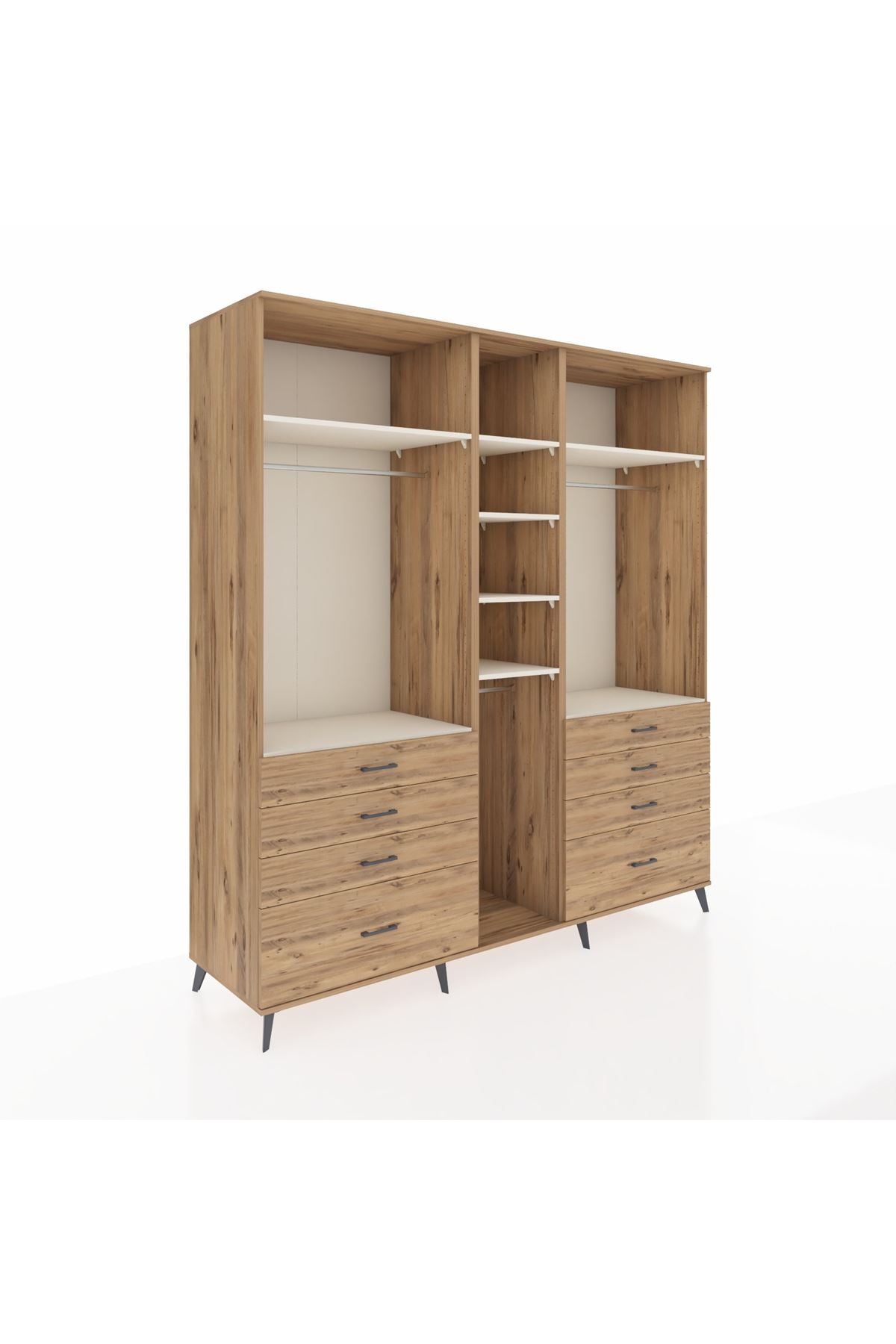 Kronos Dolap 8 Raflı 8 Çekmeceli 3 Askılı 220x59x243 Çam-Aytaşı/Çam