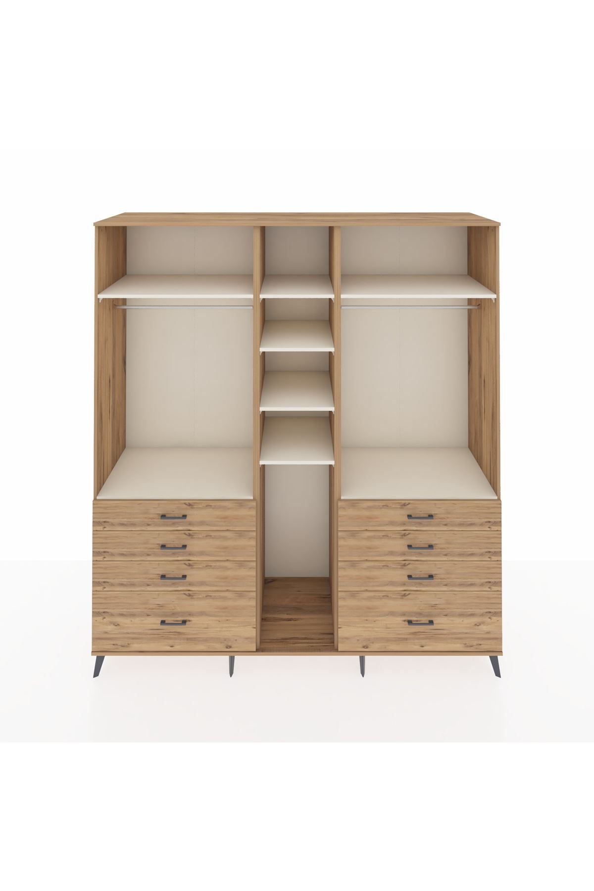 Kronos Dolap 8 Raflı 8 Çekmeceli 3 Askılı 220x59x243 Çam-Aytaşı/Çam