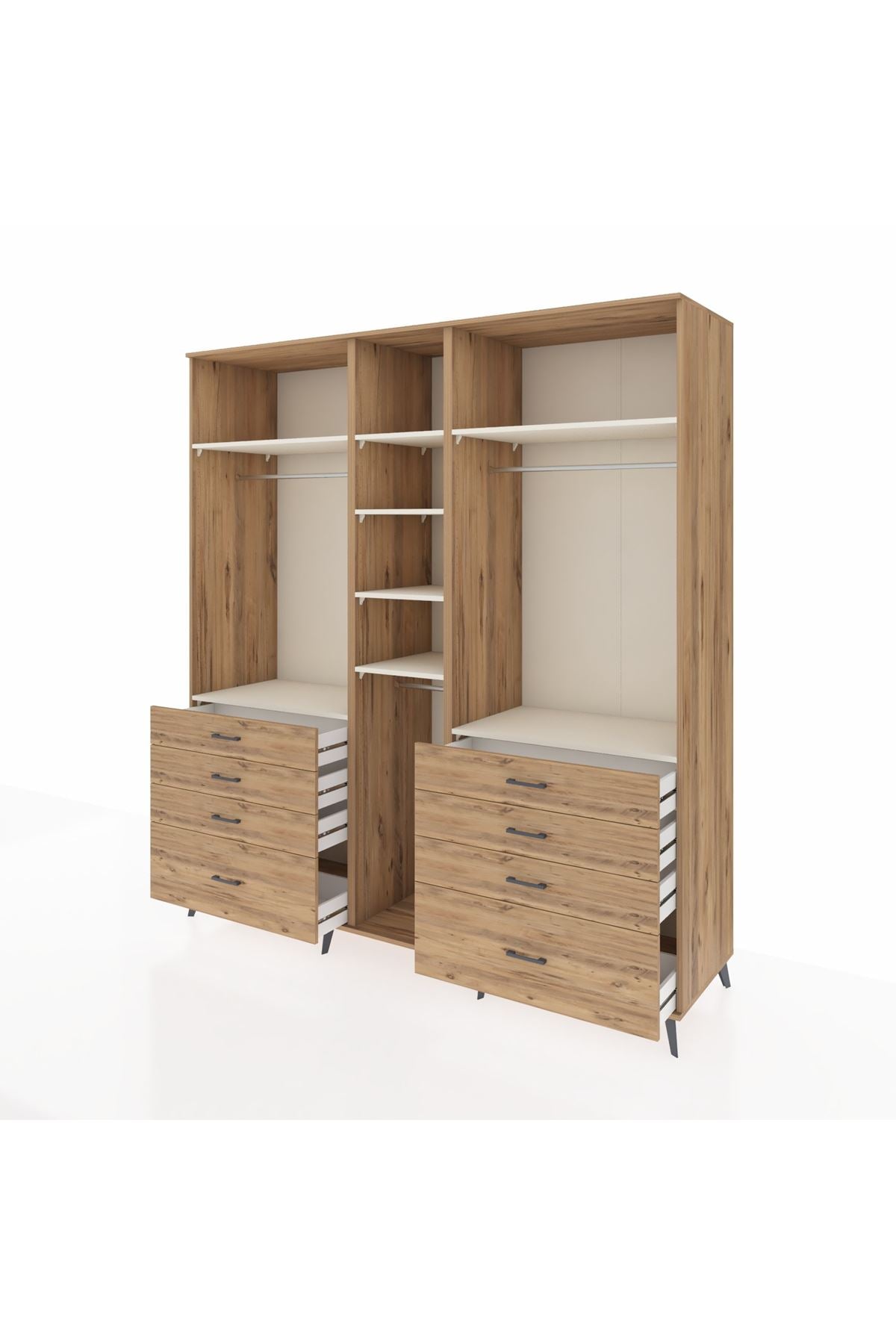 Kronos Dolap 8 Raflı 8 Çekmeceli 3 Askılı 220x59x243 Çam-Aytaşı/Çam