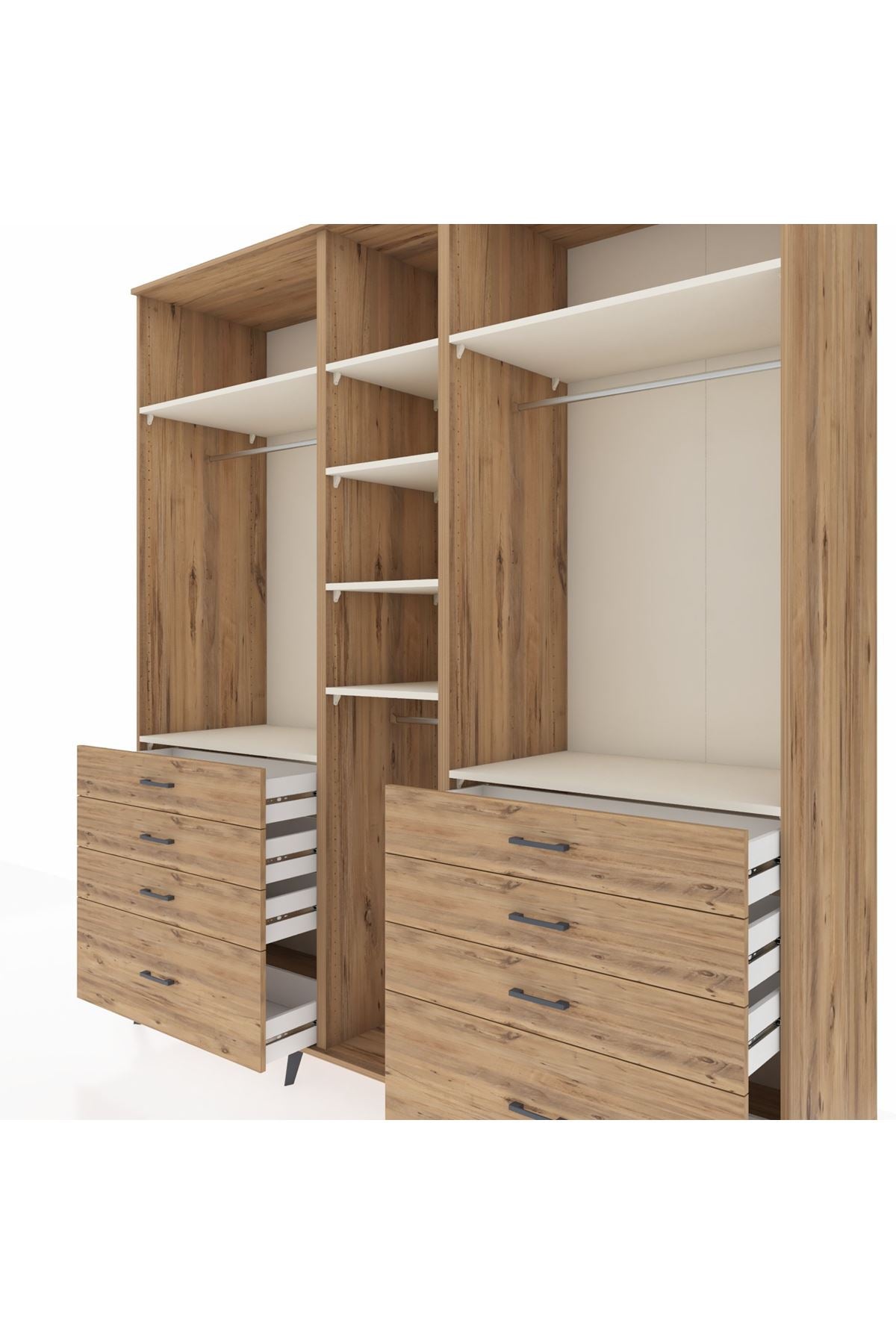 Kronos Dolap 8 Raflı 8 Çekmeceli 3 Askılı 220x59x243 Çam-Aytaşı/Çam