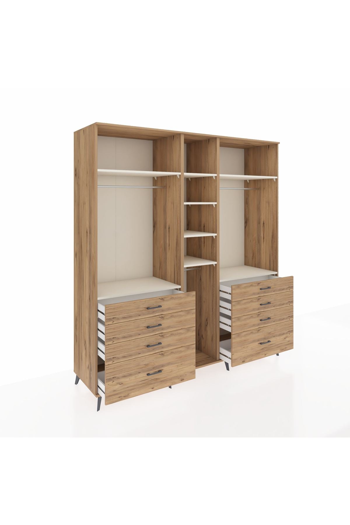 Kronos Dolap 8 Raflı 8 Çekmeceli 3 Askılı 220x59x243 Çam-Aytaşı/Çam