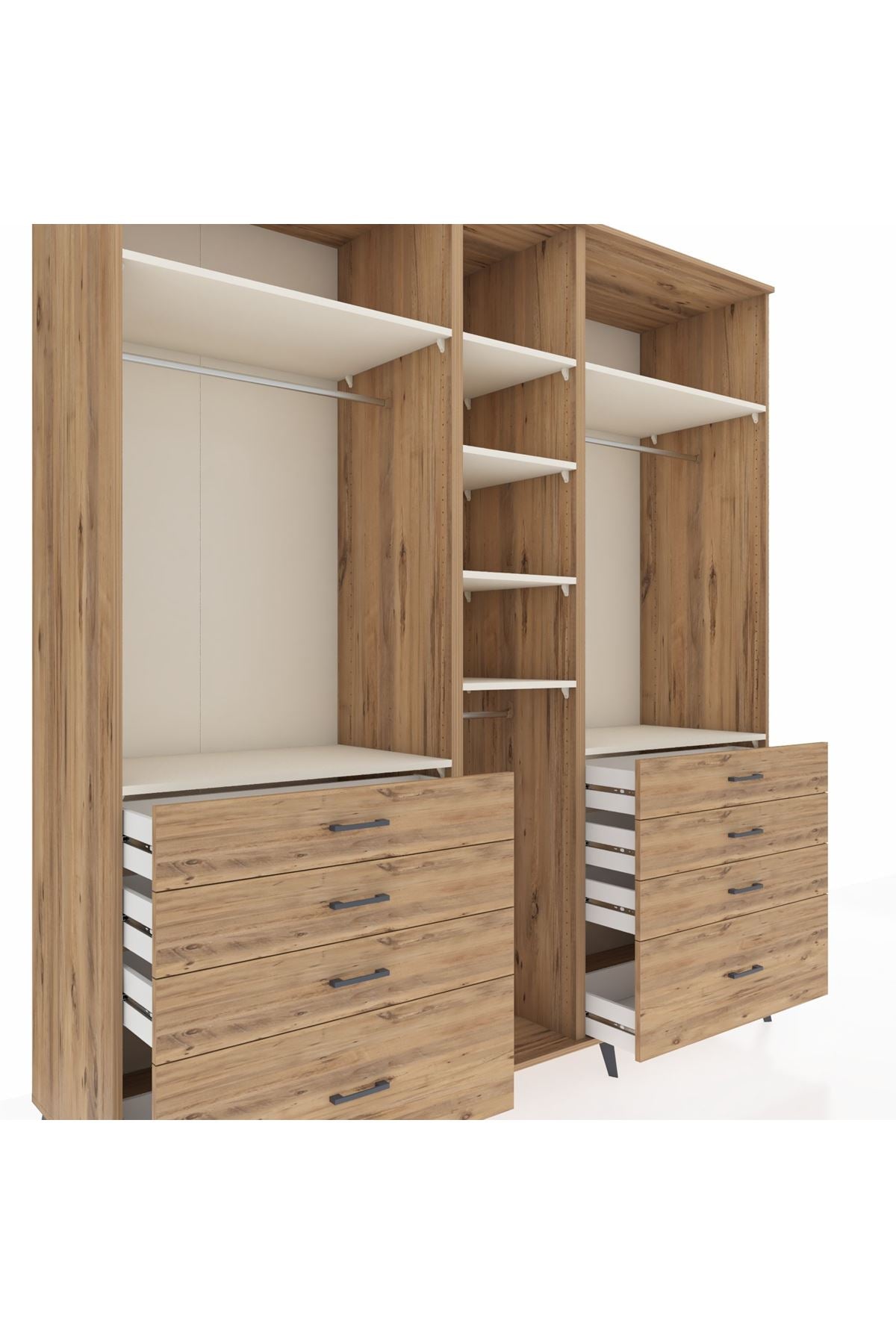 Kronos Dolap 8 Raflı 8 Çekmeceli 3 Askılı 220x59x243 Çam-Aytaşı/Çam