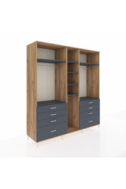 Kronos Dolap 8 Raflı 8 Çekmeceli 3 Askılı 220x59x243 Çam-Antrasit/Antrasit