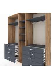 Kronos Dolap 8 Raflı 8 Çekmeceli 3 Askılı 220x59x243 Çam-Antrasit/Antrasit
