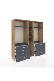 Kronos Dolap 8 Raflı 8 Çekmeceli 3 Askılı 220x59x243 Çam-Antrasit/Antrasit