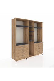 Kronos Dolap 8 Raflı 8 Çekmeceli 3 Askılı 220x59x243 Çam-Antrasit/Çam