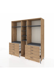 Kronos Dolap 8 Raflı 8 Çekmeceli 3 Askılı 220x59x243 Çam-Antrasit/Çam