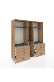 Kronos Dolap 8 Raflı 8 Çekmeceli 3 Askılı 220x59x243 Çam-Antrasit/Çam