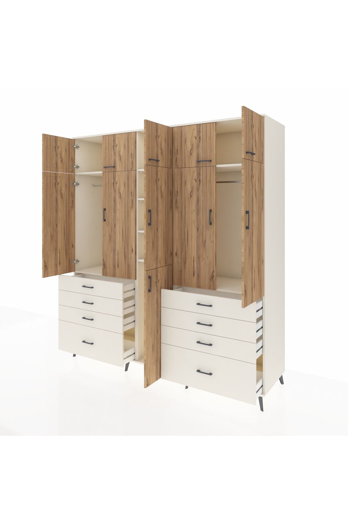 Kronos Dolap 8 Raflı 8 Çekmeceli 3 Askılı 220x59x243 Aytaşı-Çam/Aytaşı