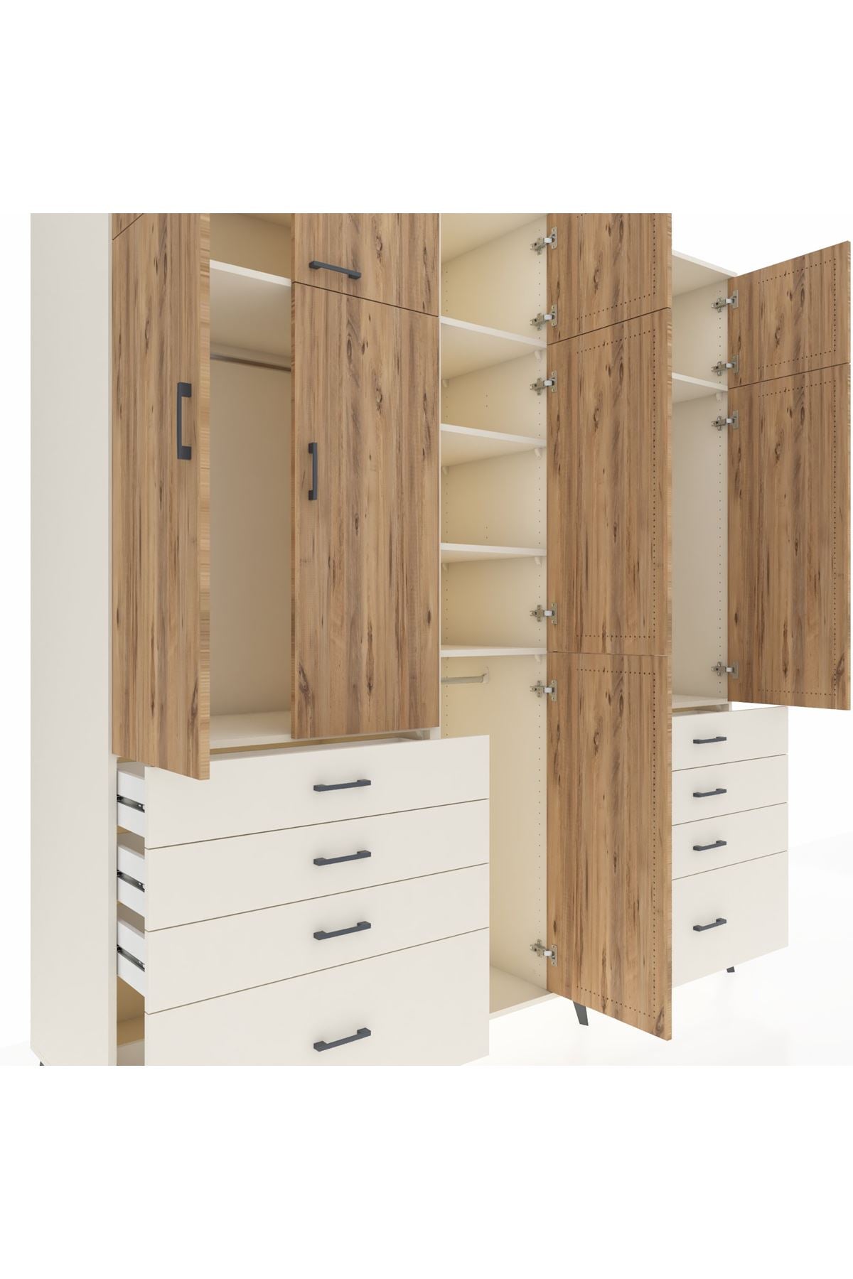 Kronos Dolap 8 Raflı 8 Çekmeceli 3 Askılı 220x59x243 Aytaşı-Çam/Aytaşı