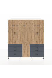 Kronos Dolap 8 Raflı 8 Çekmeceli 3 Askılı 220x59x243 Aytaşı-Çam/Antrasit