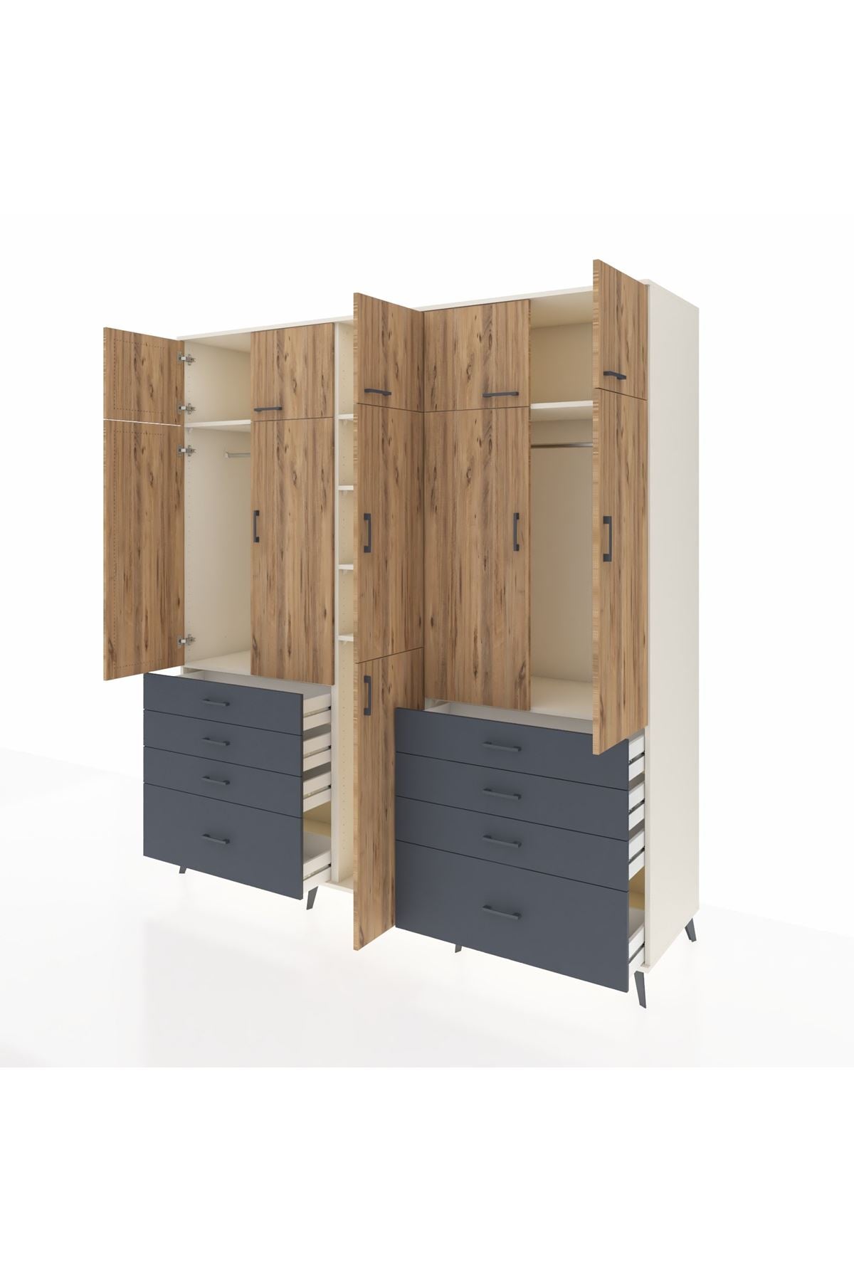 Kronos Dolap 8 Raflı 8 Çekmeceli 3 Askılı 220x59x243 Aytaşı-Çam/Antrasit