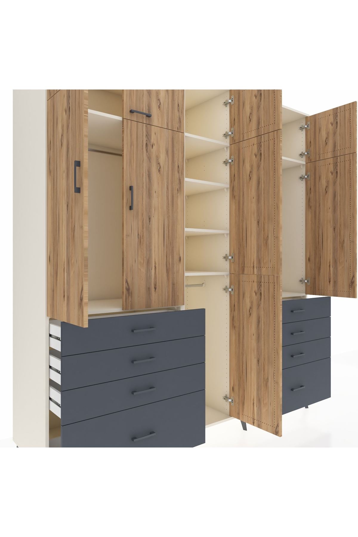 Kronos Dolap 8 Raflı 8 Çekmeceli 3 Askılı 220x59x243 Aytaşı-Çam/Antrasit