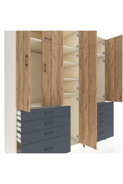 Kronos Dolap 8 Raflı 8 Çekmeceli 3 Askılı 220x59x243 Aytaşı-Çam/Antrasit