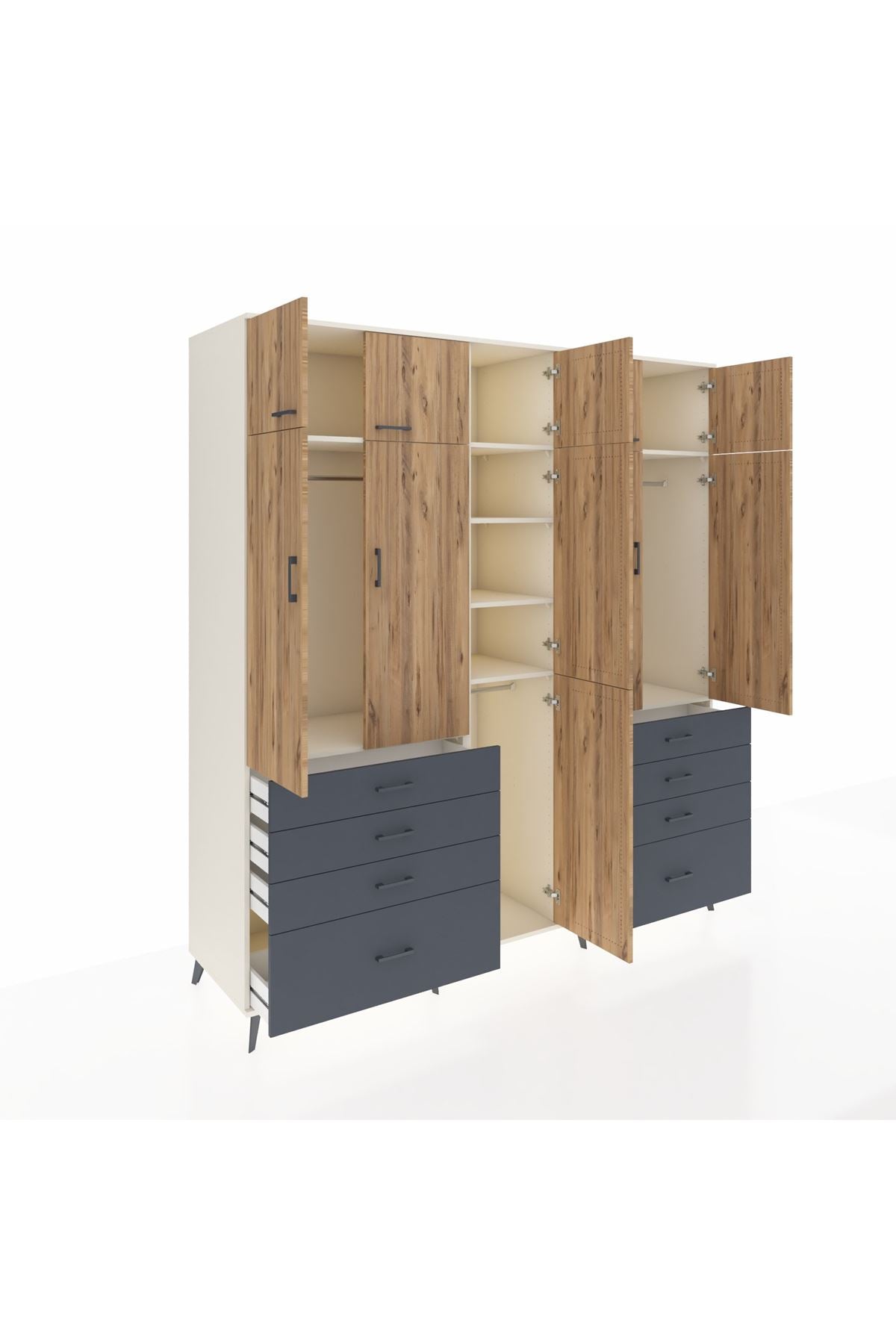 Kronos Dolap 8 Raflı 8 Çekmeceli 3 Askılı 220x59x243 Aytaşı-Çam/Antrasit