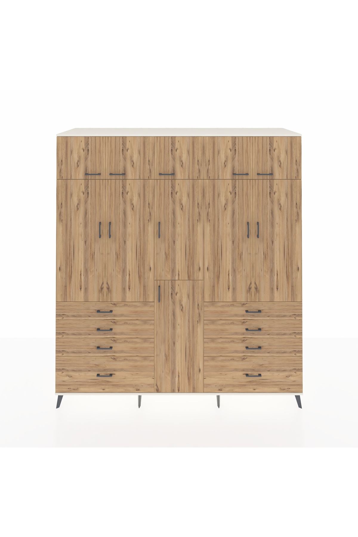 Kronos Dolap 8 Raflı 8 Çekmeceli 3 Askılı 220x59x243 Aytaşı-Çam/Çam