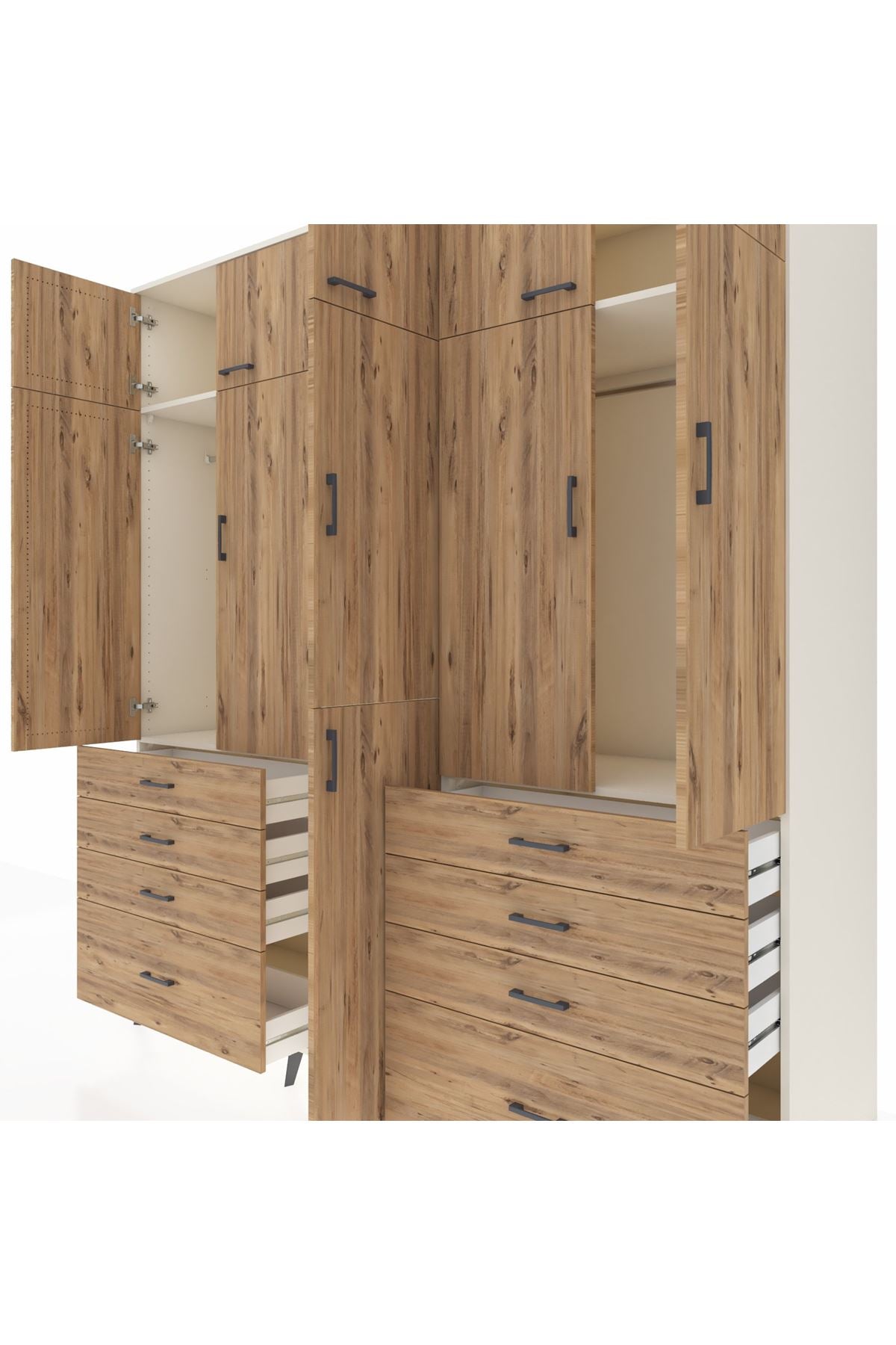 Kronos Dolap 8 Raflı 8 Çekmeceli 3 Askılı 220x59x243 Aytaşı-Çam/Çam