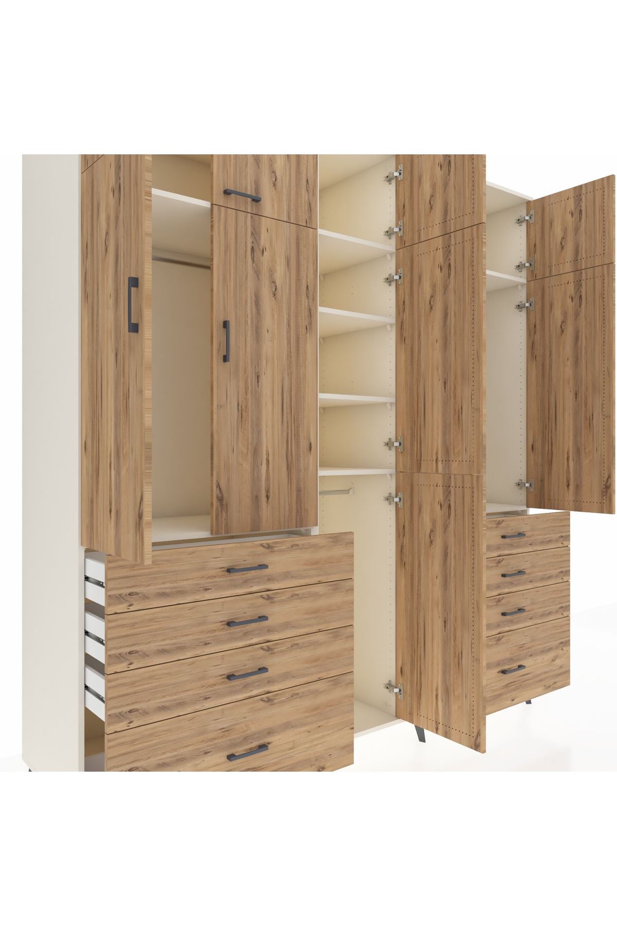 Kronos Dolap 8 Raflı 8 Çekmeceli 3 Askılı 220x59x243 Aytaşı-Çam/Çam