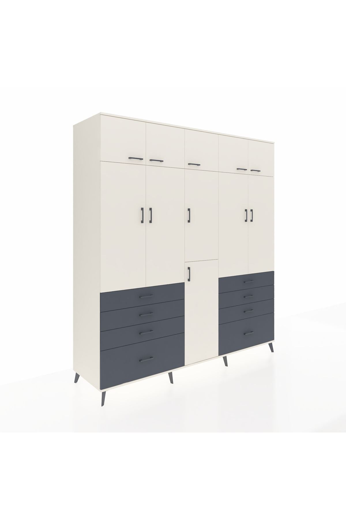 Kronos Dolap 8 Raflı 8 Çekmeceli 3 Askılı 220x59x243 Aytaşı-Aytaşı/Antrasit