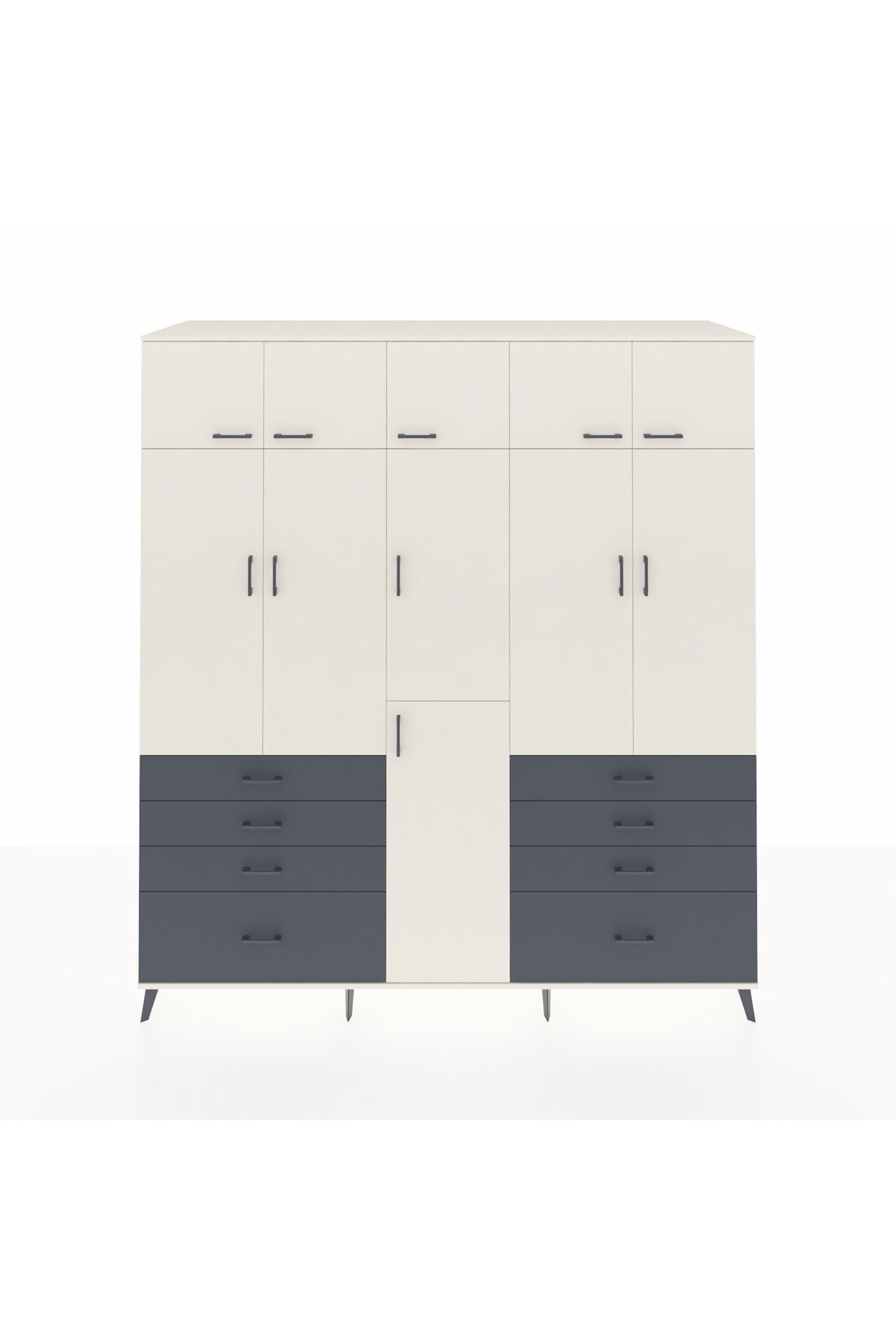 Kronos Dolap 8 Raflı 8 Çekmeceli 3 Askılı 220x59x243 Aytaşı-Aytaşı/Antrasit