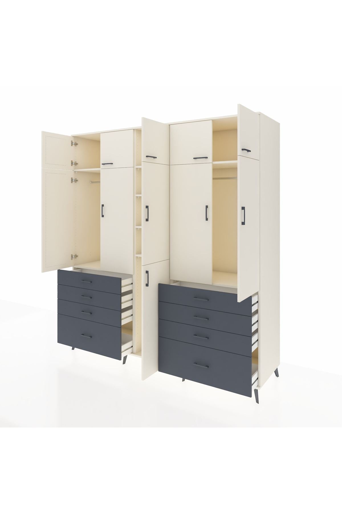 Kronos Dolap 8 Raflı 8 Çekmeceli 3 Askılı 220x59x243 Aytaşı-Aytaşı/Antrasit