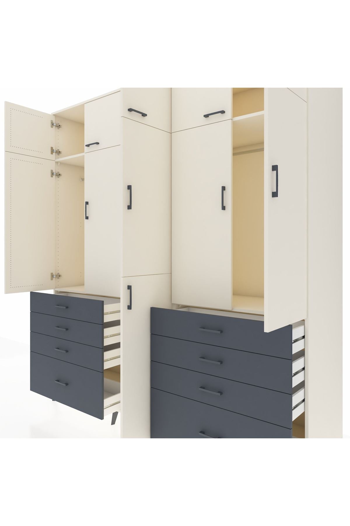 Kronos Dolap 8 Raflı 8 Çekmeceli 3 Askılı 220x59x243 Aytaşı-Aytaşı/Antrasit