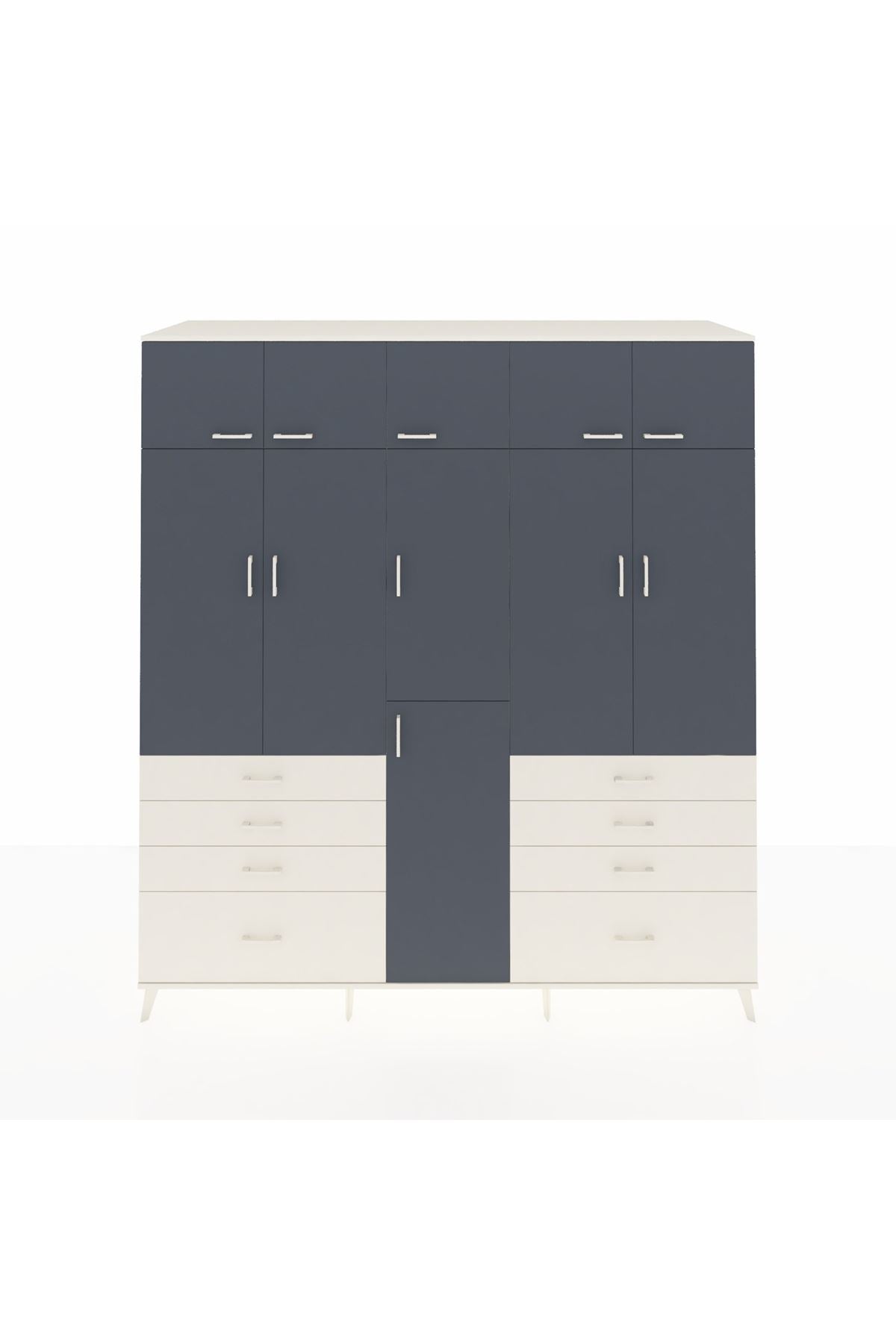 Kronos Dolap 8 Raflı 8 Çekmeceli 3 Askılı 220x59x243 Aytaşı-Antrasit/Aytaşı