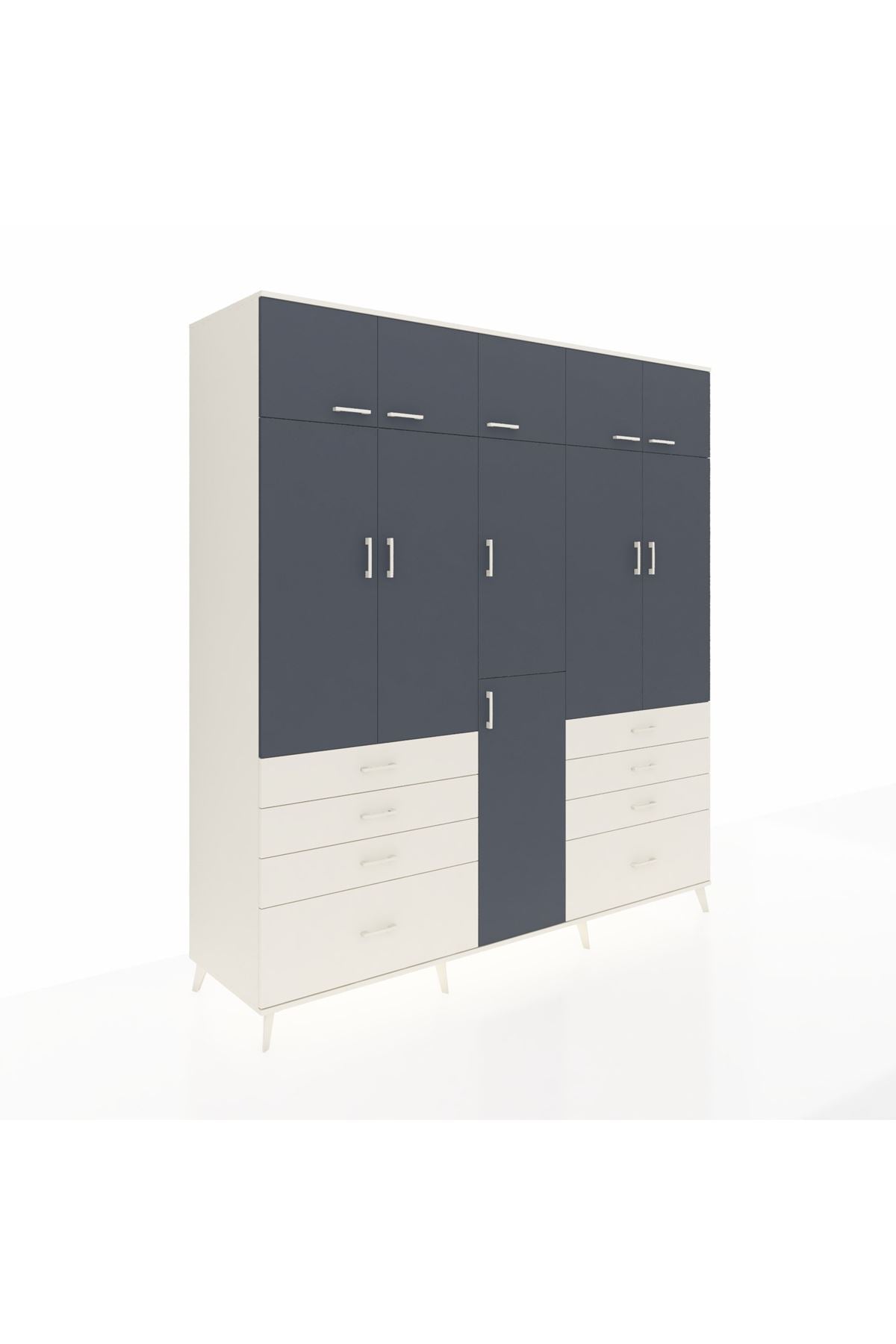 Kronos Dolap 8 Raflı 8 Çekmeceli 3 Askılı 220x59x243 Aytaşı-Antrasit/Aytaşı