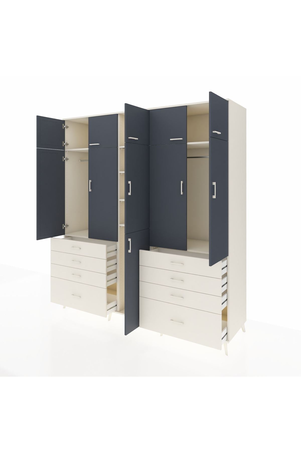 Kronos Dolap 8 Raflı 8 Çekmeceli 3 Askılı 220x59x243 Aytaşı-Antrasit/Aytaşı