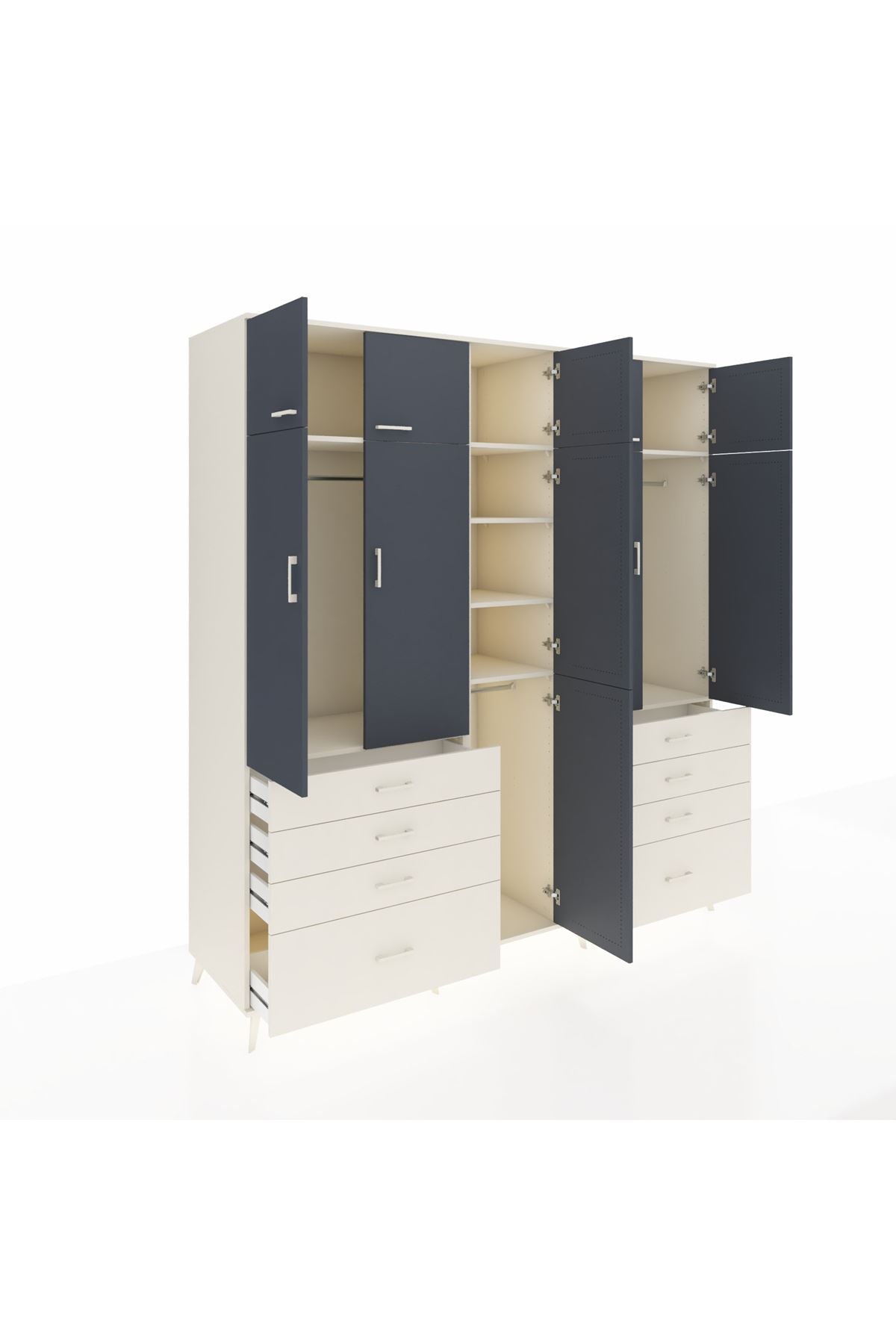 Kronos Dolap 8 Raflı 8 Çekmeceli 3 Askılı 220x59x243 Aytaşı-Antrasit/Aytaşı