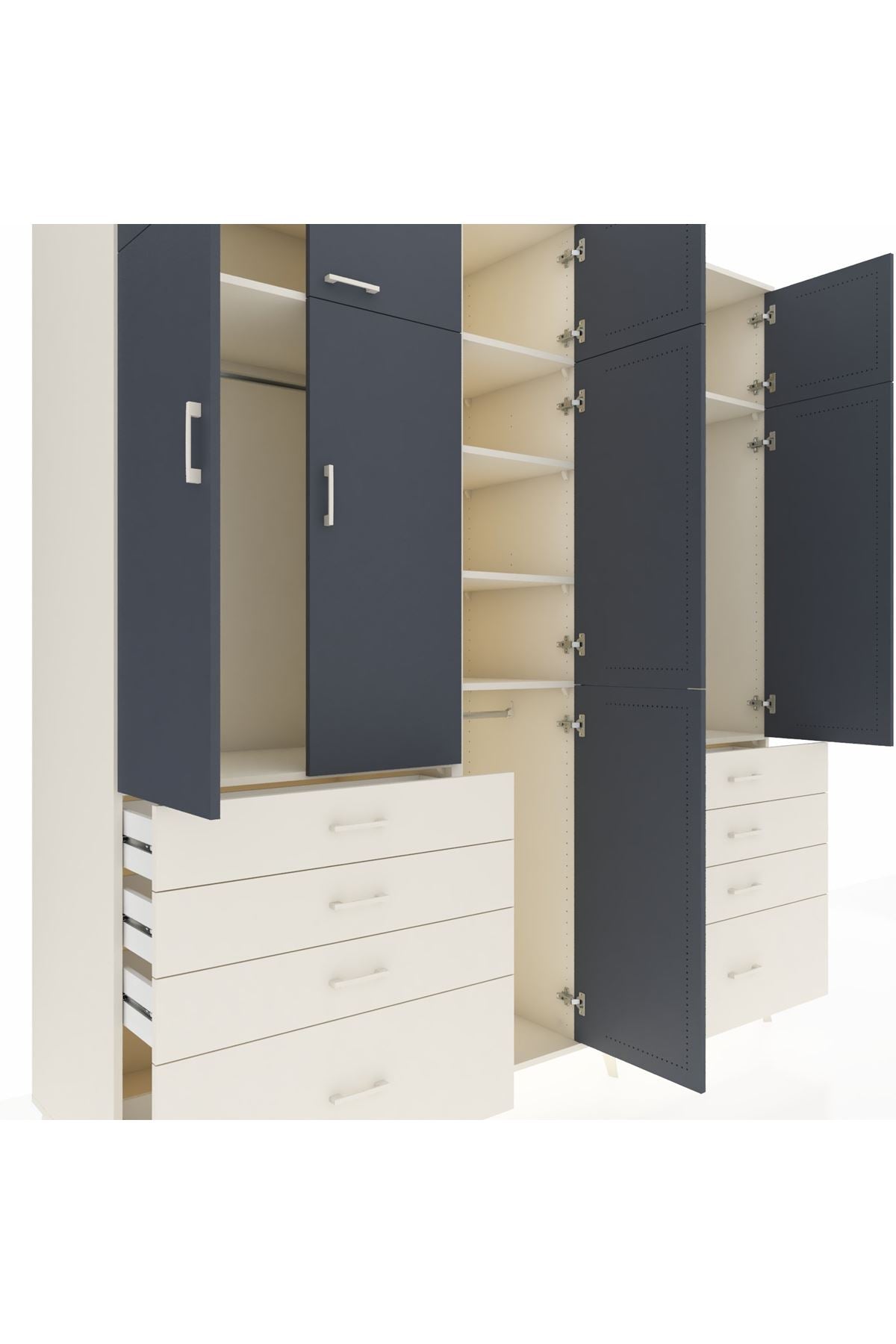 Kronos Dolap 8 Raflı 8 Çekmeceli 3 Askılı 220x59x243 Aytaşı-Antrasit/Aytaşı