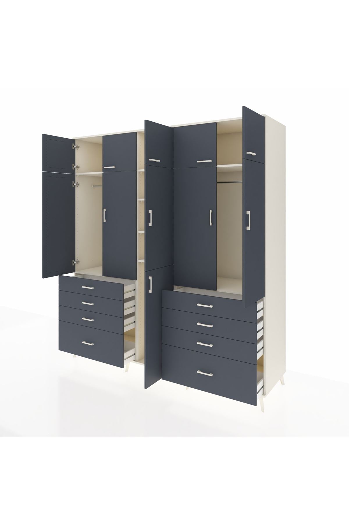 Kronos Dolap 8 Raflı 8 Çekmeceli 3 Askılı 220x59x243 Aytaşı-Antrasit/Antrasit